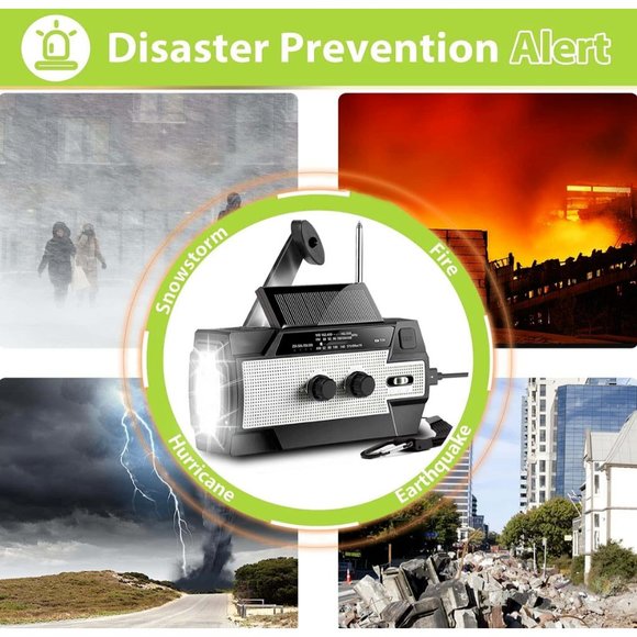 Weather Radio Solar Hand Crank Radio Power Bank, USB Charger, Reading Lamp, SOS - Picture 2 of 6